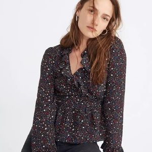 Madewell Silk Ruffle-Hem Wrap Top XXS